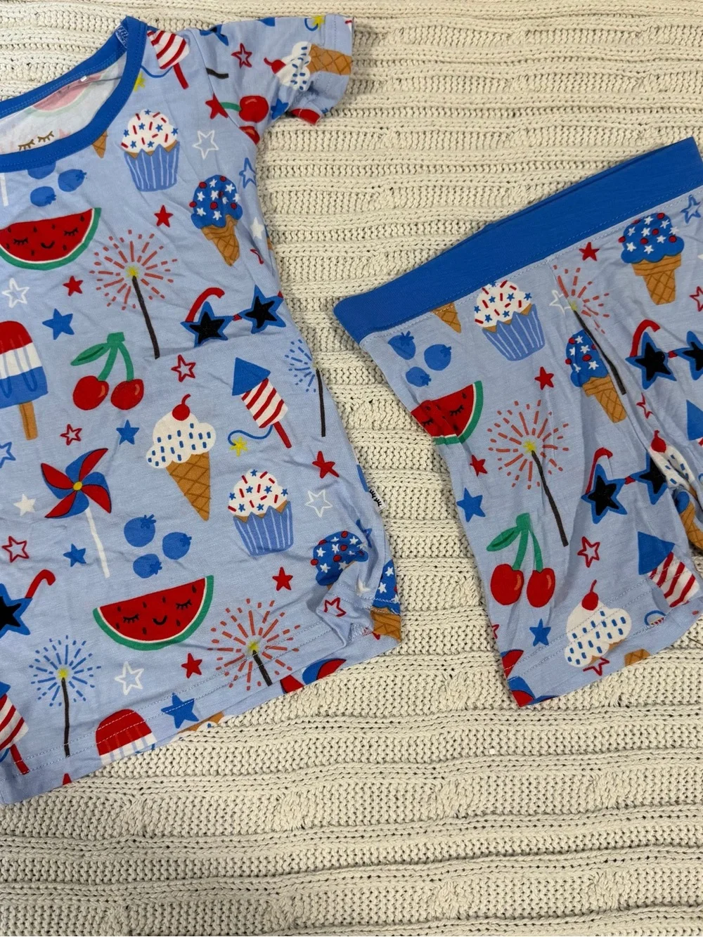Little Sleepies Blue Red White Stars & Fireworks Short Sleeve Pajama Top